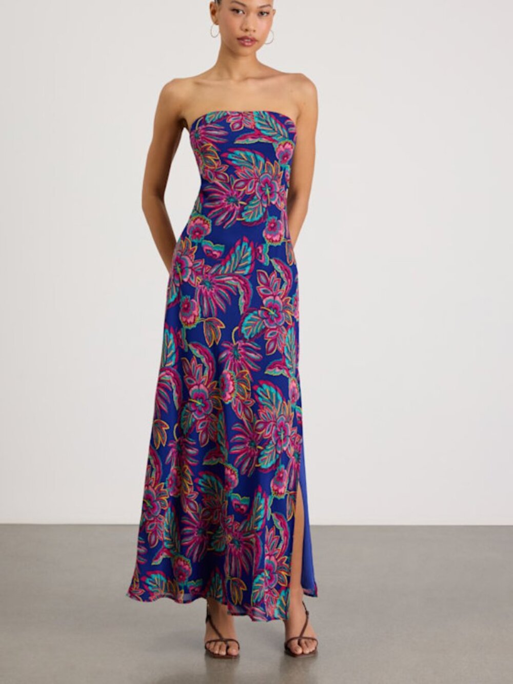 Lulus Sofia Blue Multi Boho Print Strapless Maxi Dress - Size S